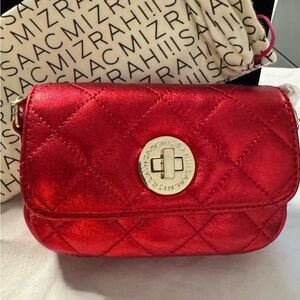 Isaac Mizrahi Red Crossbody Bag w/ Gold Hardware & Red/Gold Chain